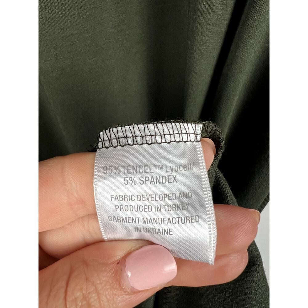 Garnet Hill Women size Medium Trapeze Dress Army Green Telcel Blend Minimalist - Picture 4 of 7